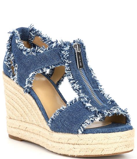 michael michael kors rhett leather wedge sandal|michael kors denim wedges.